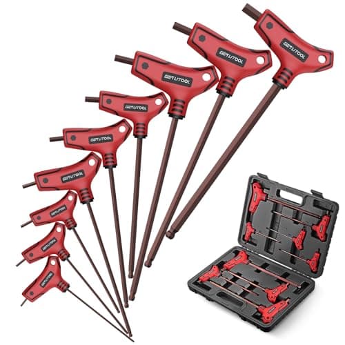 Image of GETLITOOL 9PCS T-Handle Allen Wrench Set, S2 Steel Metric T-Handle Allen Key Set 2-10mm, Ball T-Handle Hex Key with Size Marked & Storage Box for Car Repair, Machine Maintenance, Men's Gift