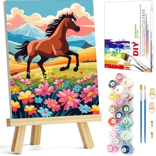 Image of Arttoplus Horse Paint by Numbers Kit for Children with Framed- Easy Paint by Numbers for Kids Ages 4-8-12 with Wooden Easel, Acrylic Oil Painting by Number Kid for Gift Home Decor(8x12 inch)