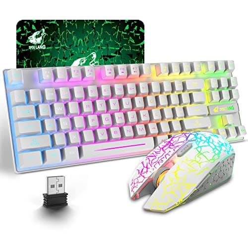 Image of LexonElec T87 Wireless Keyboard and Mouse, Rgb Wireless Mouse and Keyboard Set, Rechargeable 3800mAh Battery Mechanical Feel Keyboards Rainbow LED Backlight Mute Mice for Laptop Pc Mac-White