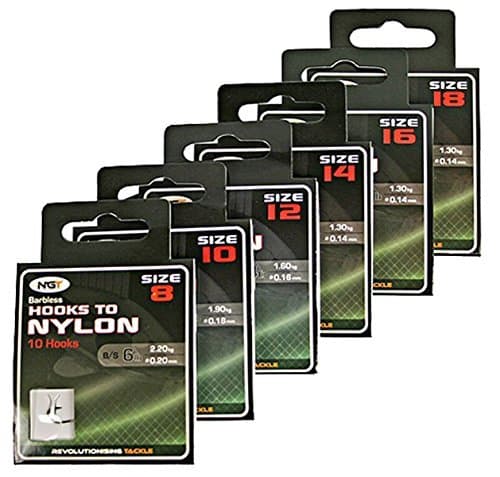 Image of Carp-Corner Fishing Hook, 60x Eyed Barbless Size 8-18 to Nylon, Sharp Point, 6lb B/S Line, Coarse Fishing Hooks