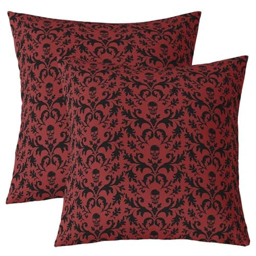 Image of richhome Red Damask Throw Pillow Covers 45x45cm Soft for Girls Boys Kids Gothic Goth Skull Decor Pillowcases Room Decor Vintage Floral Jacquard Bohemia Boho Texture Exotic Cushion Case