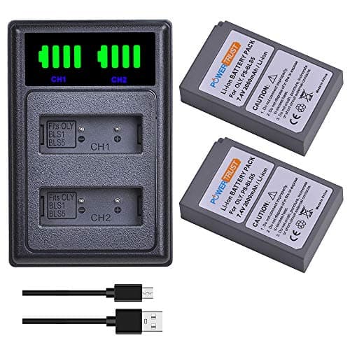 Image of PowerTrust 2pcs PS-BLS5 BLS-50 BLS-5 Battery with Charger for Olympus E-M10 Mark II, OM-D E-M10 Mark IV, E-M10 Mark III S, E-M5 Mark III, PEN E-P7 E-PL2 E-PL3 E-PM1 E-PM2 E-M10 II,Stylus 1