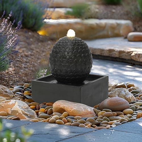 Image of CHARLES BENTLEY Arno Water Feature, Sphere Design, Built-In LED Lights, Mains Powered, Weatherproof, Frost Resistant, UV Resistant, Modern Outdoor Fountain, Easy Installation (36 x 31 x 31cm)