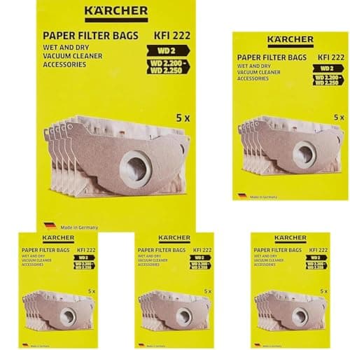 Image of Kärcher Original Paper Filter Bags KFI 222: 5 pieces, 2-play, custom-fit for Kärcher Wet and Dry Vacuum Cleaners WD 2, WD 2.200,WD 2.550, WD 2 *EU-I, Brown (Pack of 5)