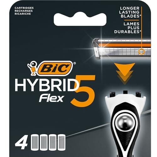 Image of BIC Hybrid 5 Flex Men's Shaver Refills with 5 Moveable Nano-Tech Titanium Coated Razor Blades - Box of 4 Cartridges