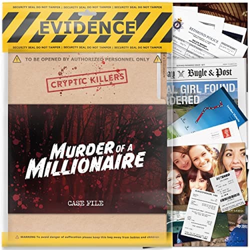 Image of Cryptic Killers Unsolved murder mystery game - Cold Case Files Investigation Detective clues/evidence - Solve the crime - For individuals, date nights & party groups - Murder of a millionaire