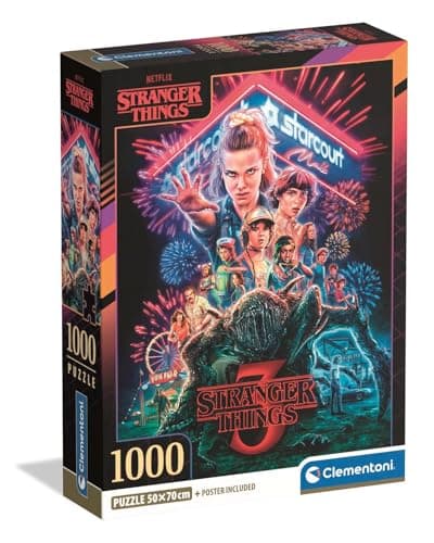 Image of Clementoni Jigsaw Puzzle 1000 pieces, Stranger Things Netflix, Puzzle for Adults 14-99 Years, Made in Italy, Compact box, 39979