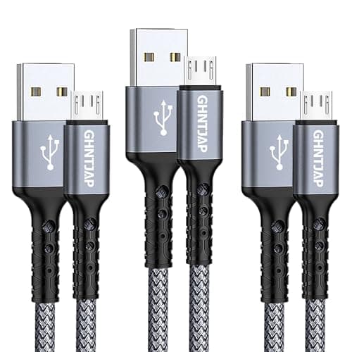 Image of GHNTJAP Micro USB Cable 1M 3-Pack, USB to Micro USB Android Charger Cable, Braided Android Charging Cord Compatible with Galaxy S7 S6 S5, Kindle, Xbox, PS4 Controller - Grey