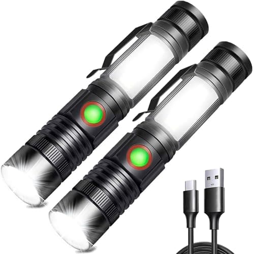 Image of REHKITTZ Torch LED 2000 Lumen Super Bright,2500 mAh High Capacity Rechargeable Pocket Size Torches with Magnet and COB Work Light,Powerful Flashlight for Hiking, Camping, and Walking(2 Pack)