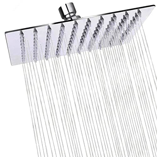 Image of NUWIQ Fixed Rainfall Shower Head: 10 inch Square Stainless Steel Waterfall Showerhead for Replacement - High Pressure Overhead Mounted on Ceiling and Wall