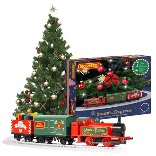 Image of Hornby R9363M Santa's Express Christmas Train Set - Analogue OO Gauge 1:76 Scale Model Railway, Steam Trains Gift for Men, Women & Kids - Rechargeable, Tree Decoration, Electric Locomotives for Adults