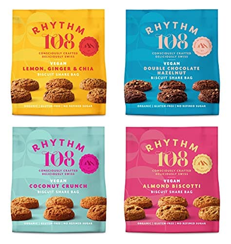 Image of Rhythm 108 Organic Vegan Gluten & Dairy Free Tea Biscuits Share Bag Mixed Case of 4 x 135g