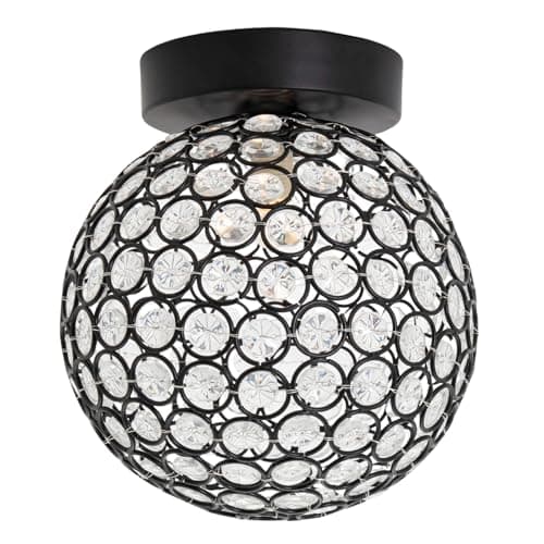 Image of Happy Homewares Modern Matte Black and Clear Beaded Glass IP44 Rated Globe Bathroom Ceiling Light Fitting | 21cm x 17cm | 1 x G9