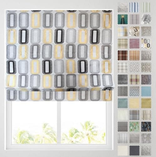 Image of Barnes Blinds - Patterned Roman Blinds, Fully Lined, Custom Sizing Available - Durable Fittings Easy Fit (Grey Ochre Ellipse 122cm)