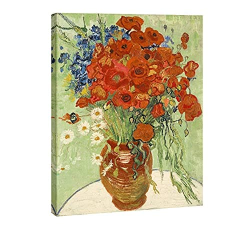 Image of Wieco Art Red Poppies and Daisies of Van Gogh Famous Artwork Floral Oil Paintings Reproduction Large Canvas Prints Wall Art for Living Room Home Decor