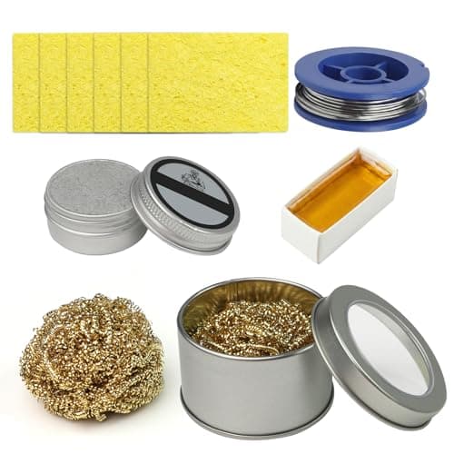 Image of Solder Tip Cleaner 5-in-1 Kit - 16G Lead Free Flux Paste, 6 Sponges, Rosin, Solder Wire and Brass Cleaner for Electronics Repair Low Melting Point for Mobile Phone Computer Circuit Board Maintenance