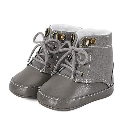 Image of LACOFIA Baby Boys Booties Cowboy Anti-Slip First Walkers Shoes Warm Infant Winter Snow Boots Gray 6-12 Months