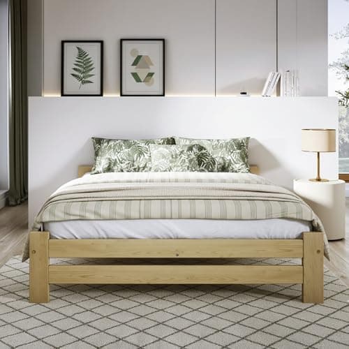 Image of Nodax Small Double Bed Frame – Solid Pine Wooden Bed Frame for Adults, F14 Easy Assemble Bed with Sturdy Slats & Extra Three Supportive Legs, Comfortable Bedroom Furniture | (4' 120x190cm)