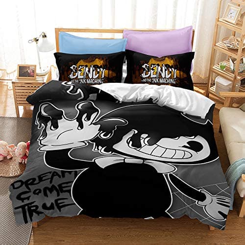 Image of Bendy Black Bedding Set, 100% Cotton Duvet Cover Pillowcase, Soft and Comfortable, for Boys and Girls (bendy 02,Single(135x200cm))