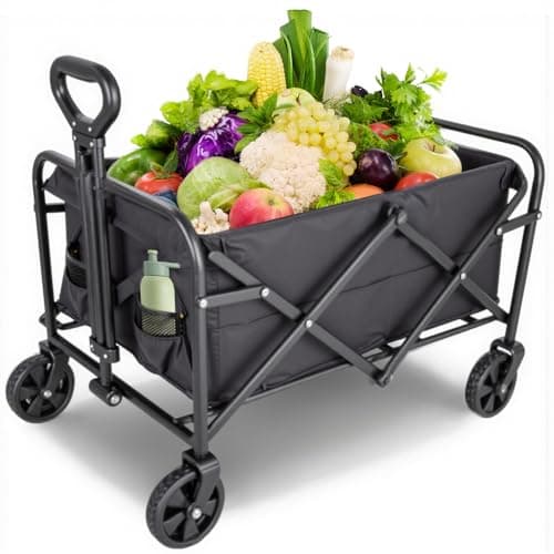 Image of 100L Festival Camping Trolley on Wheels, Foldable Wagon Cart 3300LBS/150kg, Large Capacity Trolley Cart with Adjustable Handle,Portable Camping cart for Outdoor,Garden,Shopping,Picnic Transporter