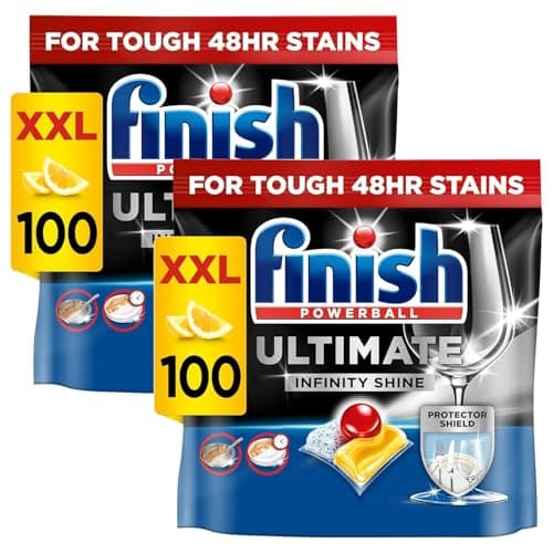 Image of Finish Ultimate Infinity Shine Dishwasher Tablets bulk | Scent : Lemon | Size: 200 Dishwasher Tabs (100 tabs x 2) |Ultimate Clean and Shine