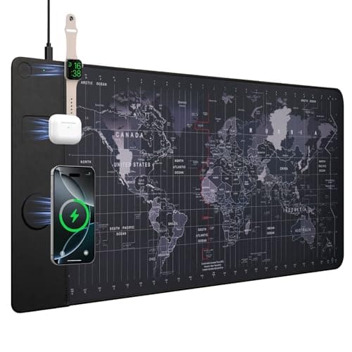 Image of VOVIPO Wireless Charging Mouse Pad 15W, Waterproof Gaming Mousepad with Ultra-Smooth Surface, Non-Slip Base, XXL Large Desk Mat 90 x 40cm,Black World Map Computer Desk Pad for MacBook, PC, Laptop