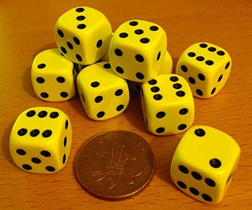 Image of 10 x 16mm Opaque Plastic Dice (Yellow)