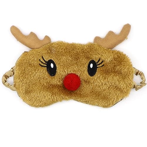 Image of Eye Mask for Sleeping, Christmas Reindeer Eye Masks Soft Fluffy Plush Sleep Mask Novelty Blindfold Breathable Silk Eye Cover for Women Men Girls Kids Night Nap Travel Meditation A7DWMRYZ (Brown)