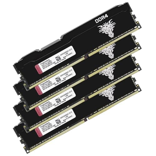 Image of Yongxinsheng DDR4 3200MHz 64GB Kit (4x16GB) Desktop RAM PC4-25600 XMP 2.0 UDIMM Non-ECC Unbuffered 1.35V 288 Pin CL16 PC Computer Memory Ram Barette Upgrade Module for Desktop Computer (Black)