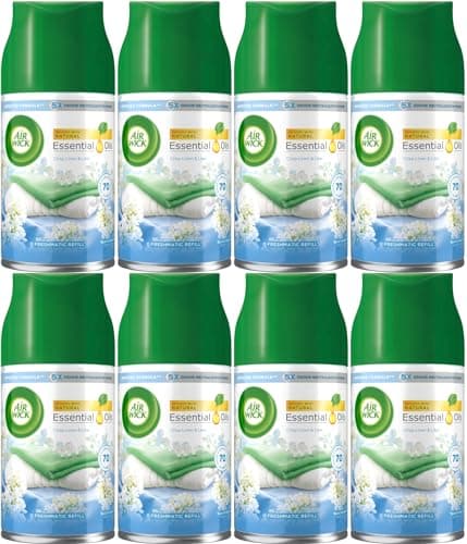 Image of Air Wick Freshmatic Refill, Crisp Linen & Lilac, Pack 8 x 250ml, Infused with natural essential oils, Lasts up to 560 days, Air freshener