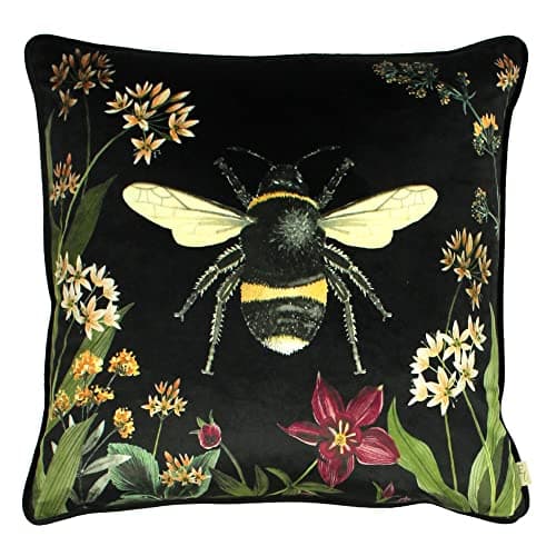 Image of Evans Lichfield Midnight Garden Cushion Cover – Bee Botanical Velvet Design (Bee – 43 x 43 cm)