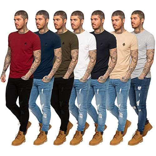 Image of EZTS581 Enzo Mens Slim Fit T Shirt Muscle Fit Stretch Tee Gym Crew Neck Short Sleeve Top Navy Blue XL
