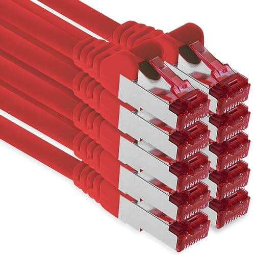 Image of 1aTTack.de - 10x 0.25m CAT6 patch cable S/FTP PIMF shielding CAT.6 RJ45 network cable Ethernet cable DSL LAN router switch modem patch panel - red - 10 pieces