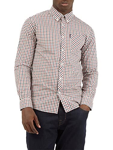 Image of Ben Sherman Men's Ls Signature House Check Slim Fit Checkered Button Down Long Sleeve Casual Shirt, Red (Red 550), Xx-Large (Manufacturer Size: XXL)