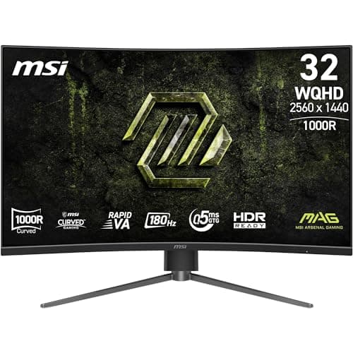 Image of MSI MAG 325CQPF E18 32-Inch WQHD 1000R Gaming Monitor, 2560x1440 Rapid VA, 180Hz, 0.5ms, HDR ready, Eye care, AI vision, HDMI 2.0b, DP 1.4a, Frame-less, Tilt/Height Adjustable, Vesa Mount, Black
