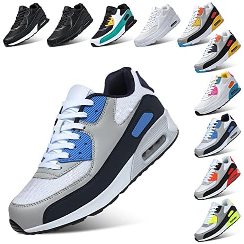 Image of Padgene Men Women Running Shoes Sports Trainers Breathable Lightweight Sneakers Air Cushion Low Top Footwear Waking Fitness Lace up Shoes for Walking Gym Jogging Fitness Athletic Casual Navy Blue
