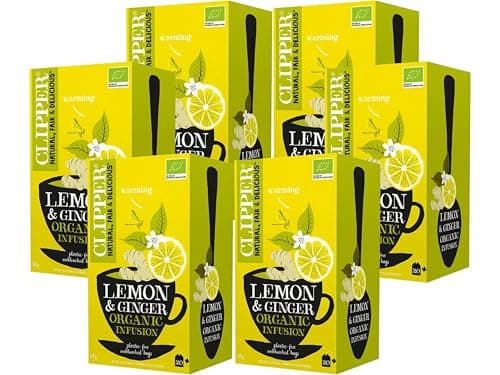 Image of Clipper Organic Lemon & Ginger Tea Bags - 20 Tea Bags, Herbal Infusion with Lemongrass & Ginger, Caffeine Free, Plastic-Free Biodegradable Tea Bags, (Pack of 6) from SuperfoodUK