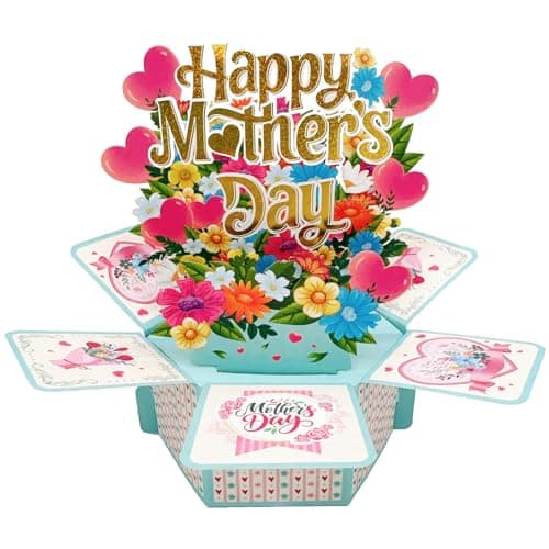 Image of Mothers Day Card with 3D Flowers & Heart Design, Happy Mother's Day Pop-Up Card, Foil Greeting Card for Mothers Day Gifts, Keepsake Card for Mum, Grandma, Wife