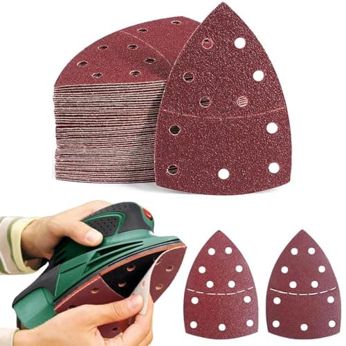 Image of 40 Pcs Sanding Pads,Hook and Loop Sanding Sheet Mouse Sander Pads Assorted 40/60/80/120/180 Grits with 11 Holes, Mouse Sandpaper Compatible with Bosch Multi-Sander PSM 100A PSM 200 AES PSM 18