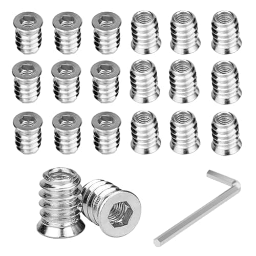Image of Threaded Inserts for Wood, 20Pcs M6 X 10mm Threaded Inserts Nuts, Hex Socket Screw-in Nuts, Flat Head Threaded Rivet with Wrenches for Pine Plywood Wood Furniture Cabinet