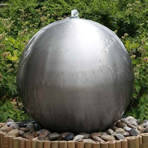 Image of Primrose 45cm Silver Brushed Sphere Stainless Steel Water Feature with LED Lights and Reservoir Included