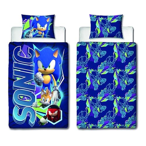 Image of Character World Sonic Prime Officially Licensed Sonic the Hedgehog Design Gaming Single Duvet Cover Set | Reversible 2 Sided Bedding Including Matching Pillow Case | Perfect For Kids Bedroom