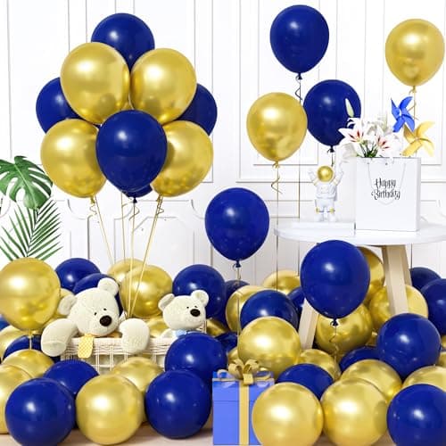 Image of Unisun Blue and Gold Balloons, 60Pcs 12 Inch Navy Night Blue Metallic Gold Balloon Arch for Men Women Boy Anniversary Wedding Engagement Graduation Birthday Bachelor Valentine Bridal Shower Party Deco