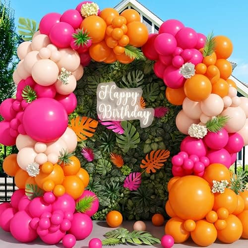 Image of Hot Pink Orange Balloon Arch Kit, 118pcs Pastel Light Orange Peach Latex Balloons Garland for Girls Women Baby Shower Engagement Bachelorette Tropical Hawaii Birthday Party Decorations Supplies