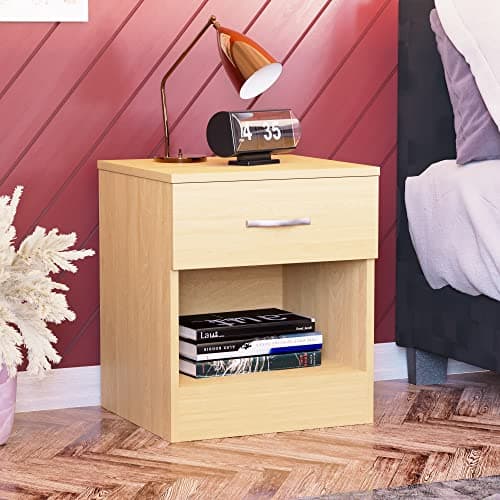 Image of Vida Designs Large Bedside Cabinet, 1 Drawer, Bedside Table, Metal Handles and Runners, Pine, 47 x 40 x 36 cm