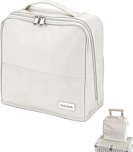 Image of Travel Makeup Bag, Large Capacity Cosmetic Bags with Waterproof Toiletry Compartment, Luggage Strap, Detachable Mirror, and Leather Portable Standing Makeup Bag