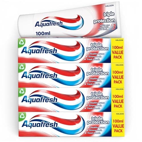 Image of 4 x 100ml Aquafresh Triple Protection Fluoride Toothpaste Family Size – 3-in-1 Care for Strong Teeth, Healthy Gums & Fresh Breath – Enamel Strengthening with Active Minerals