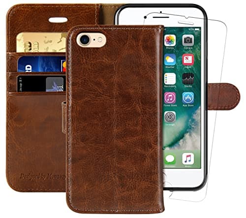 Image of MONASAY iPhone SE 2022/2020 5G Case,iPhone 8 Wallet Case, iPhone 7 Case,4.7-inch, [Glass Screen Protector] Flip Folio Leather Cell Phone Cover with Credit Card Holder for Apple 7/8/SE2/SE3,Brown