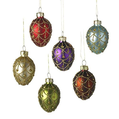 Image of Heaven Sends Set of 6 Opulent Glass Egg Shape Christmas Tree Decorations