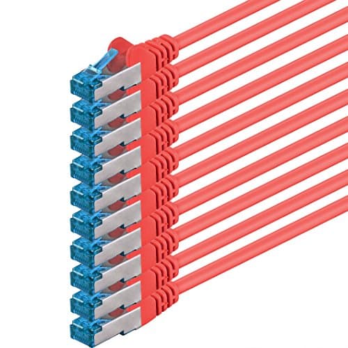 Image of 1aTTack.de 0.25m - CAT6a - network cable red - pack of 10 CAT 6 A patch cable 10000 Mbit s SFTP PIMF 500 MHz compatible with CAT5 CAT6 CAT7 DSL Internet Switch Router